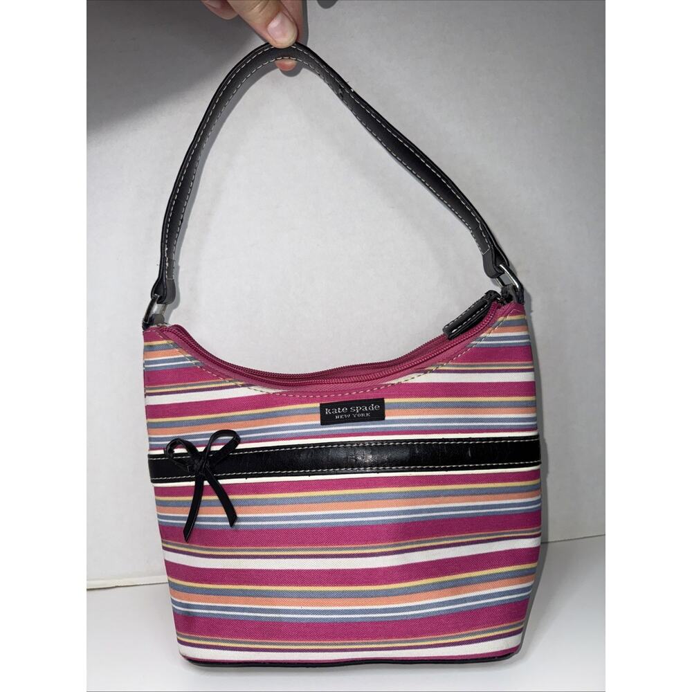 Vintage Retro Striped Bag Purse Y2K 2000’s Shoulder Tote Hot Pink - 90’s Prop